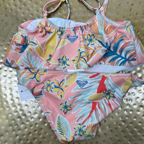 NWT ROXY Friendly Story Tropical Palm Print Flutter Two-piece Swim Set 3 Toddler - Picture 3 of 11